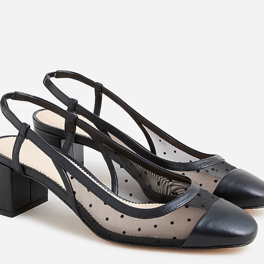 JCREW Millie slingback heels with Swiss-dot mesh design. Size 7.5, fit like 8